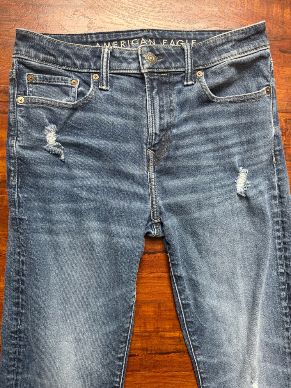 American Eagle Distressed AirFlex+ Slim Straigh Jeans - Medium Blue size 30x34